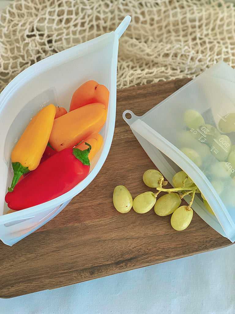 Reusable Silicone Food Bags, 500ml/1000ml/1500ml, White – Okiar