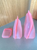 Reusable Silicone Standup Storage Bags, 118ml/1000ml/1950ml, Pink